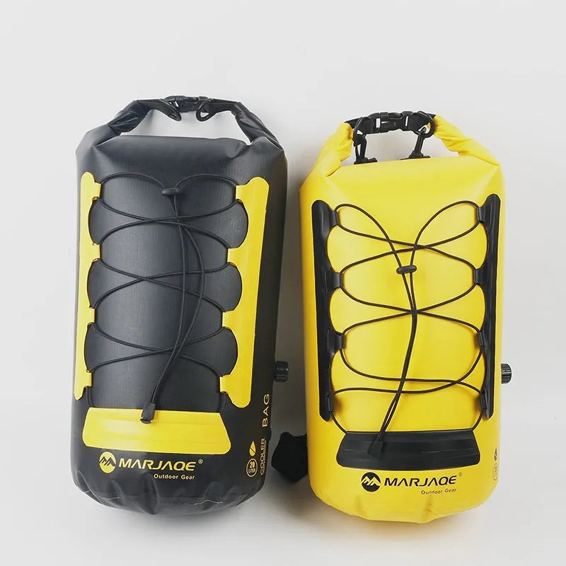 Yellow and black 20L waterproof thermal dry bag backpack with dry-wet separation compartments