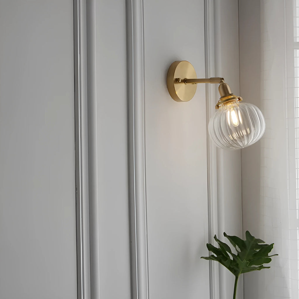 Pumpkin-shaped decorative glass wall lamp in water ripple transparent or solid blue finish.