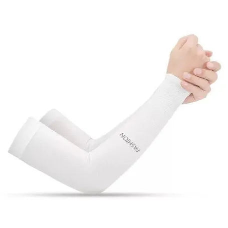 Printed viscose fibre oversleeve gloves for sun protection in floral pattern with elbow coverage