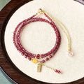 Wine red garnet bracelet necklace with beeswax cut surface texture on 2.5mm beads