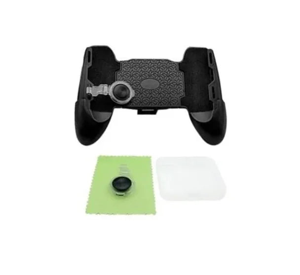 Black ABS three-in-one foldable game handle stretched to hold a mobile phone, with adjustable rear bracket and 270-degree suction cup