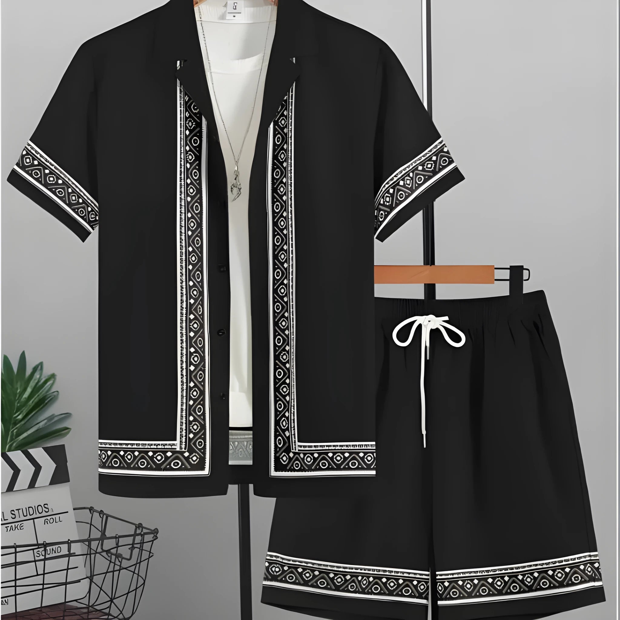 Men's casual loose short sleeve shirt and shorts Hawaii suit in polyester fabric summer set with eight colour options