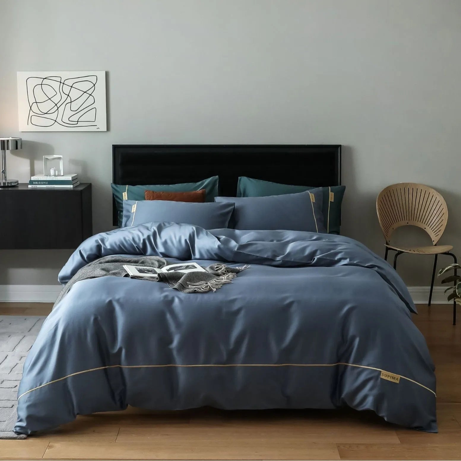 Pure cotton embroidered four-piece bed sheet set in champagne with quilt cover and pillowcases
