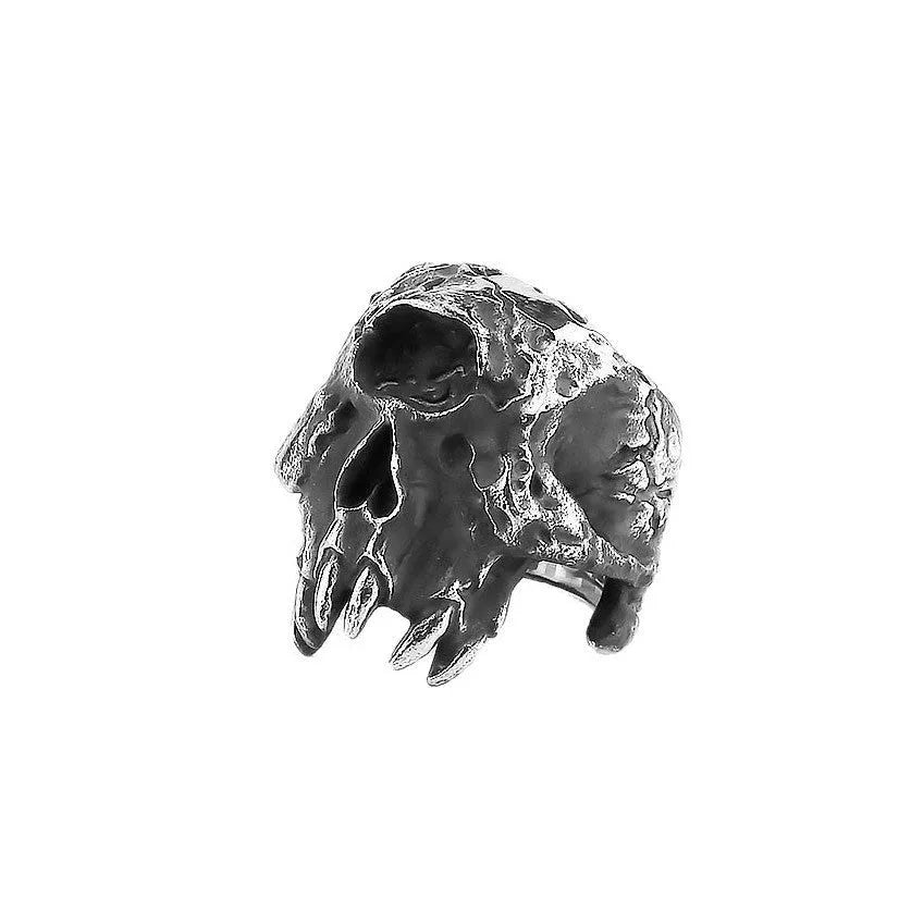 Silver alloy ring with detailed one-eyed skull design, retro punk jewellery