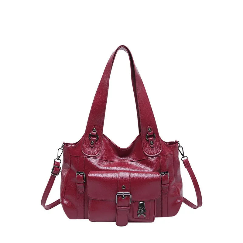 Sentong Qin soft PU large capacity shoulder bag in horizontal square shape, available in black, white, light brown, and burgundy