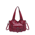 Sentong Qin soft PU large capacity shoulder bag in horizontal square shape, available in black, white, light brown, and burgundy