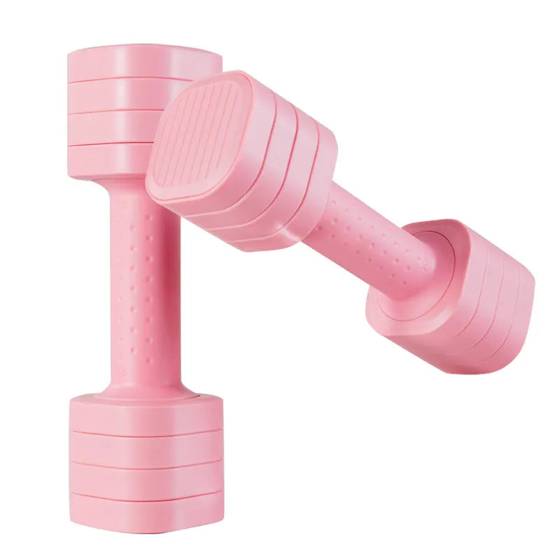 Set of pink detachable dumbbells for women's fitness and slimming exercises.