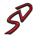 Metal car bumper sticker decorative label in SD, D, and S patterns on red silver and red black backgrounds