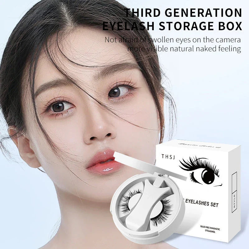 Magnetic eyelashes with integrated storage case, offering a glue-free, natural look for enhancing eyes