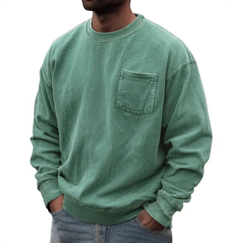 Men's pullover round neck long sleeve sweater in polyester fiber, available in multiple colours