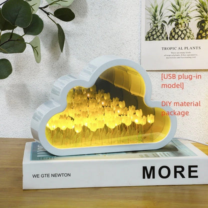 DIY Tulip Night Lamp with LED light and decorative mirror in pink, purple, or blue