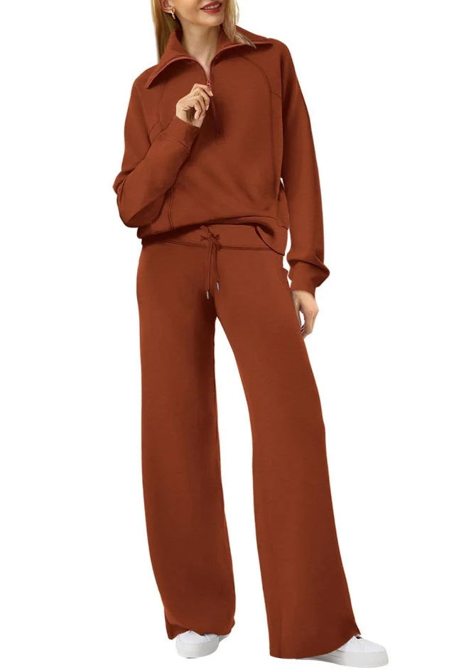 Women's solid colour long-sleeved sweater and trousers suit in various colours