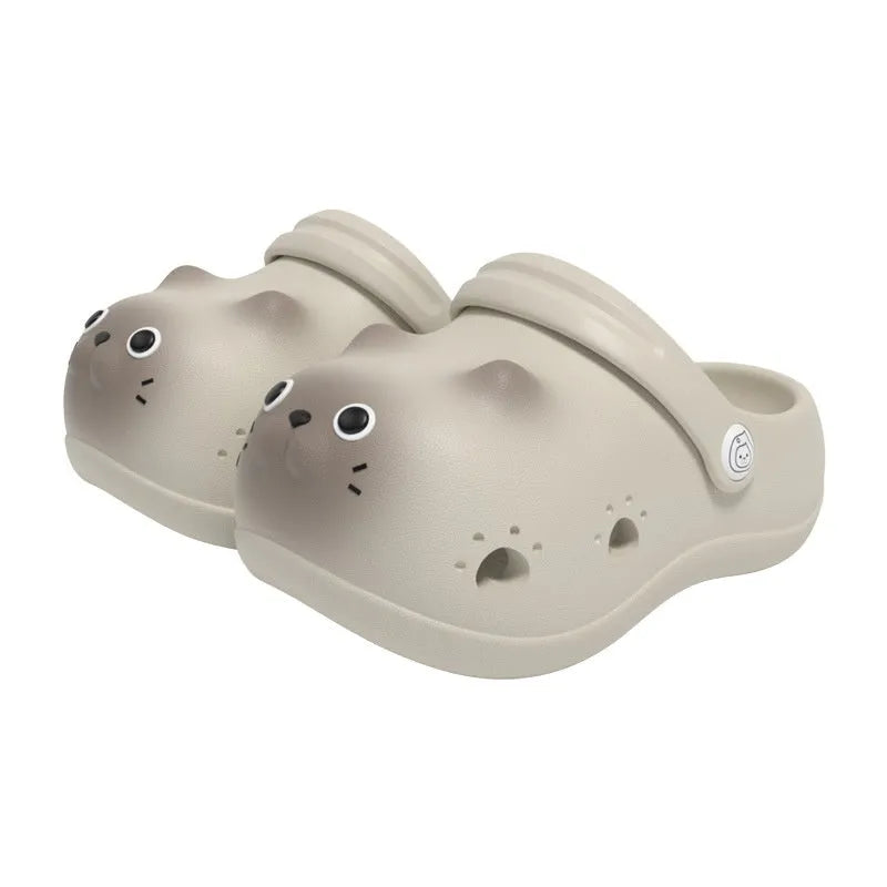 Children's closed toe EVA slippers in cartoon paradise style, unisex, gray brown, pink, yellow, size 130-180