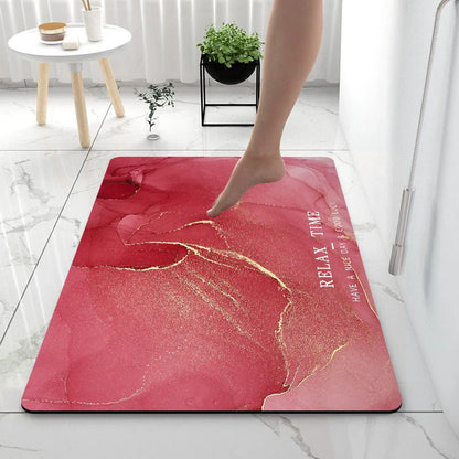 Absorbent and anti-slip bathroom or kitchen floor mat made of diatom mud fabric, sponge, and rubber for moisture control and traction