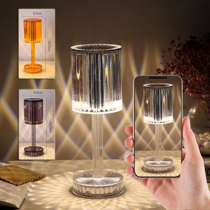 Elegant crystal table lamp with dimmable LED lighting for home decor