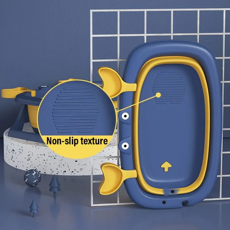 Blue portable foldable pet bath tub for cats and small dogs on a rust-resistant frame
