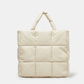 Women's PU plaid crossbody bag in cream with down shoulder strap, diamond pattern, casual style