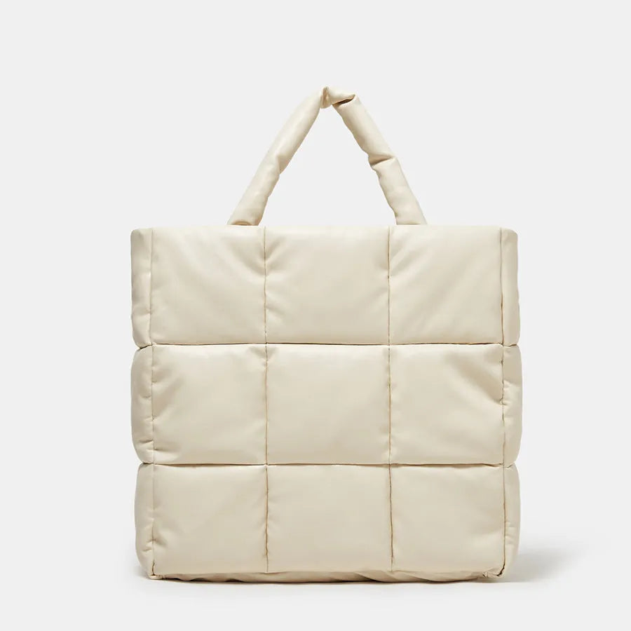 Women's PU plaid crossbody bag in cream with down shoulder strap, diamond pattern, casual style