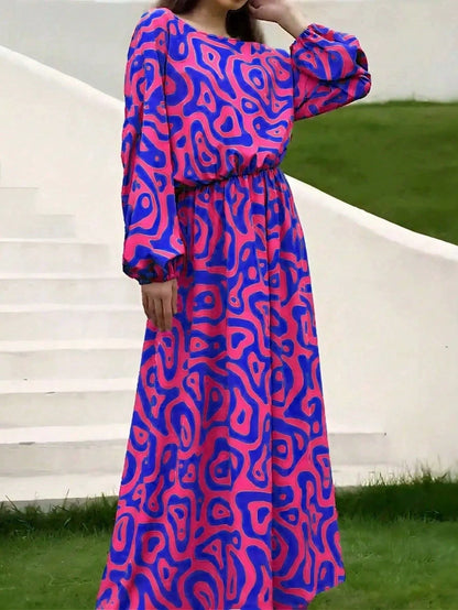 Women's loose printed long sleeve top and high waist long skirt set in various colours