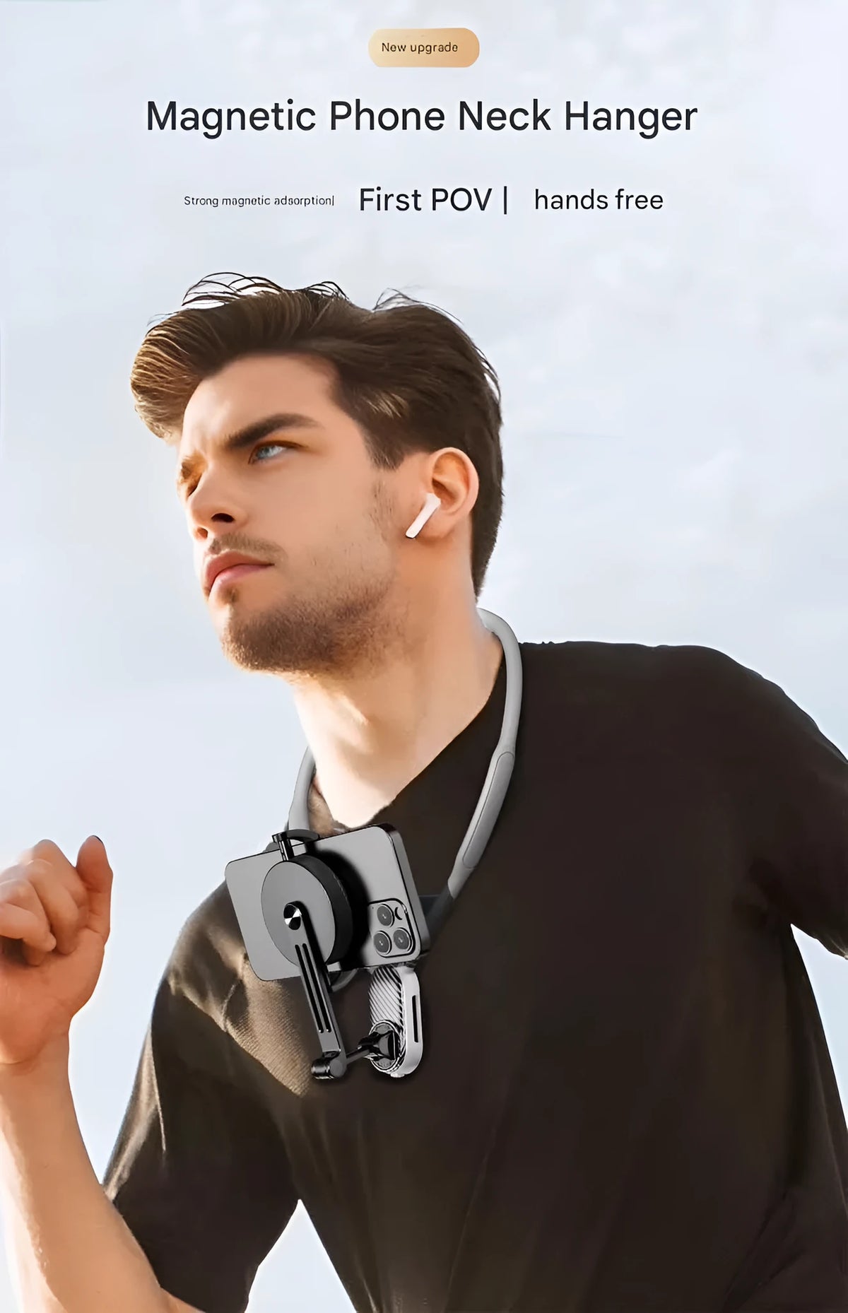 Magnetic neck strap mount for mobile live streaming with anti-shake for cycling photography