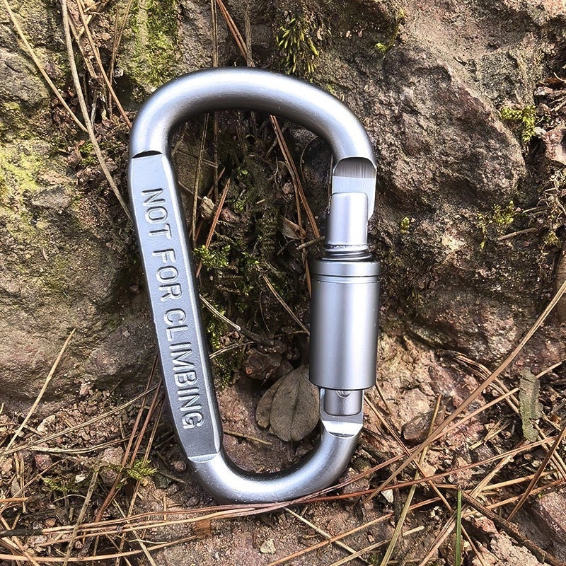 D-Type Aluminum Alloy Carabiner in black, 8cm length, 60kg load capacity