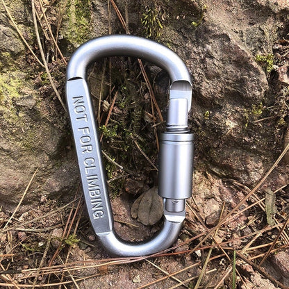 D-Type Aluminum Alloy Carabiner in black, 8cm length, 60kg load capacity
