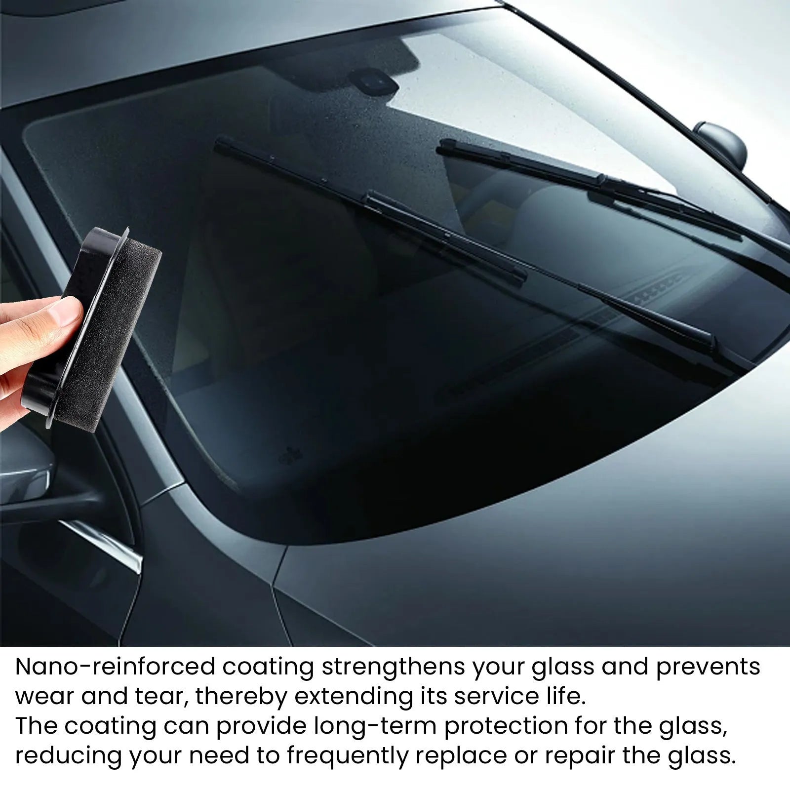 Car cleaning sponge with reinforced texture for automotive glass and hydrophobic window treatment