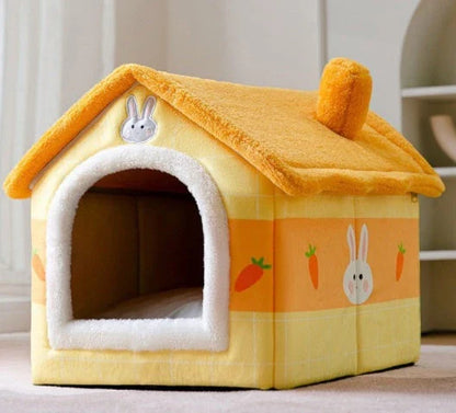 Cozy Pet Cave: Foldable plush dog house with warm removable cushion in various color options