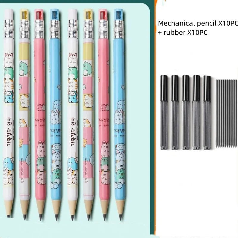 Children's plastic mechanical pencil with replaceable 2B thick leads in cartoon colours