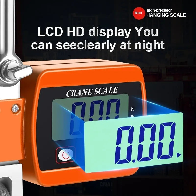 Digital hook scale showing electronic display, measuring 22cm with blue/orange/white colour options