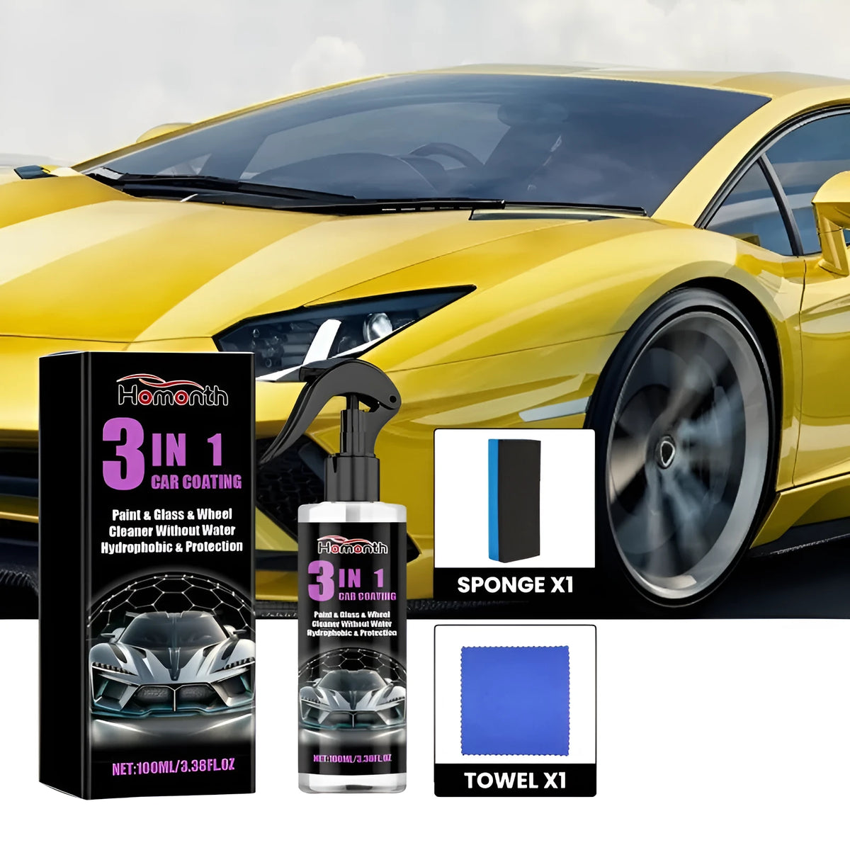 100ml ceramic car paint spray with sponge and towel for automotive paint decontamination and polishing