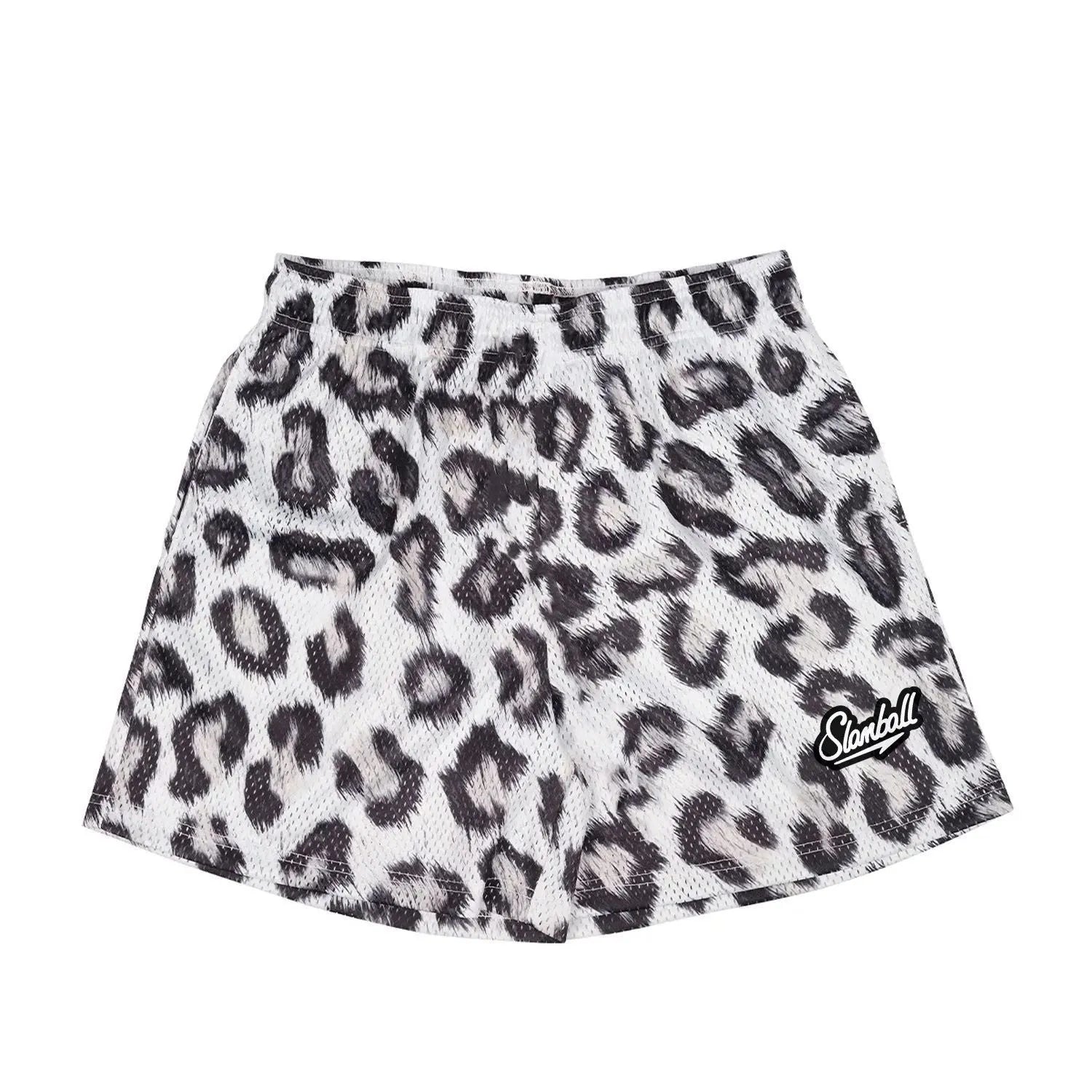 Men's leopard print training shorts quick drying polyester milk silk lining