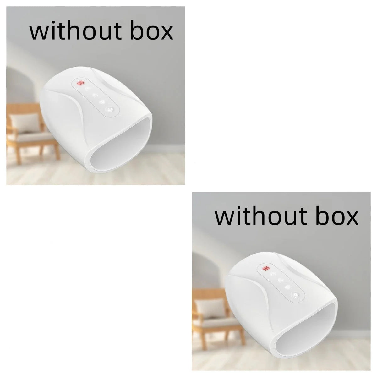 Electric mouse hand massage instrument with heating function, white colour, compact size 24x13cm