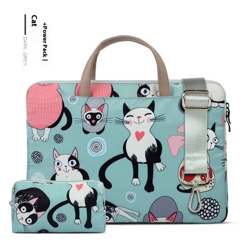 Cartoon printed polyester laptop bag with animal pattern, waterproof and anti-seismic, available in Alien Cat colour