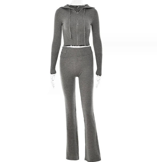 Stylish women's hooded sweatsuit in various colors, featuring a unique collage and splicing design for casual, comfortable wear.