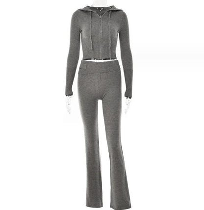 Stylish women's hooded sweatsuit in various colors, featuring a unique collage and splicing design for casual, comfortable wear.