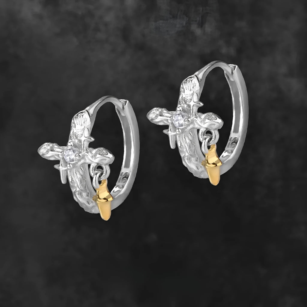 925 sterling silver cross earrings with white gold colour finish and geometric XINGX design