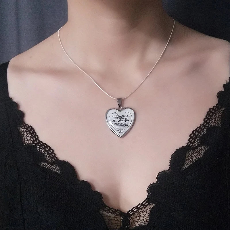 Heart-shaped epoxy necklace with inspirational message for daughters