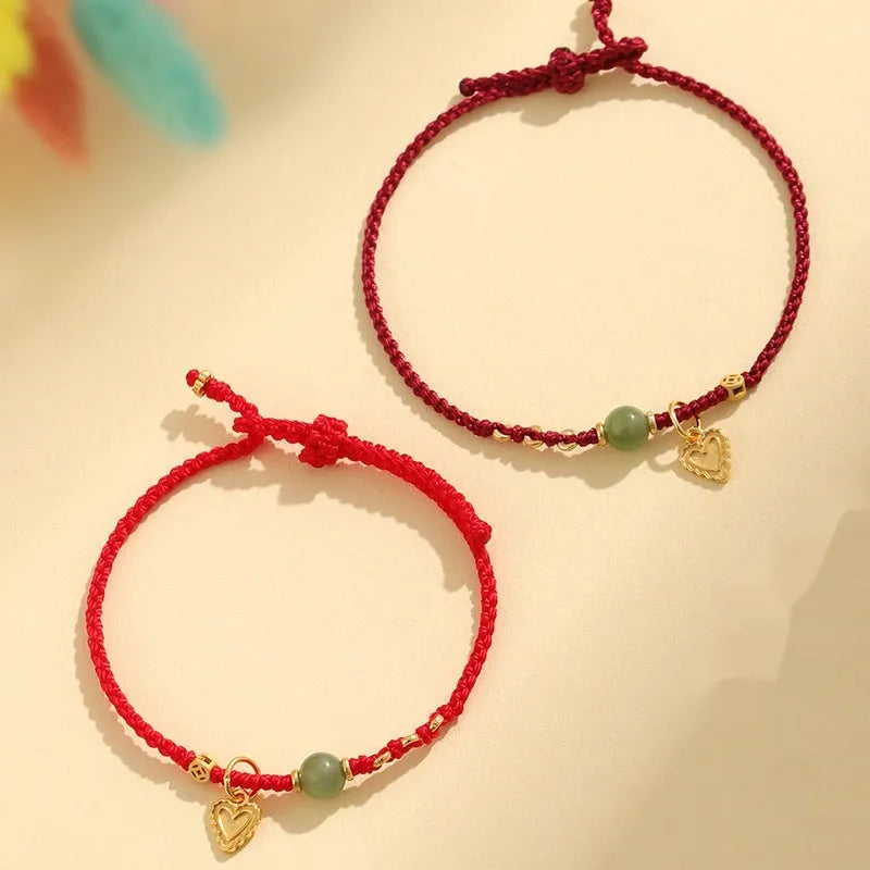 Handmade 925 silver and Hetian jade bracelet with adjustable woven strap