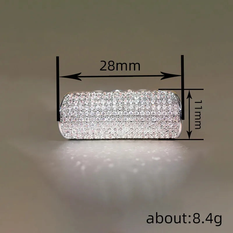 Cao Shi special-shaped full diamond ring for women, copper with white gold finish, inlaid zircon stones, available in sizes 6-10