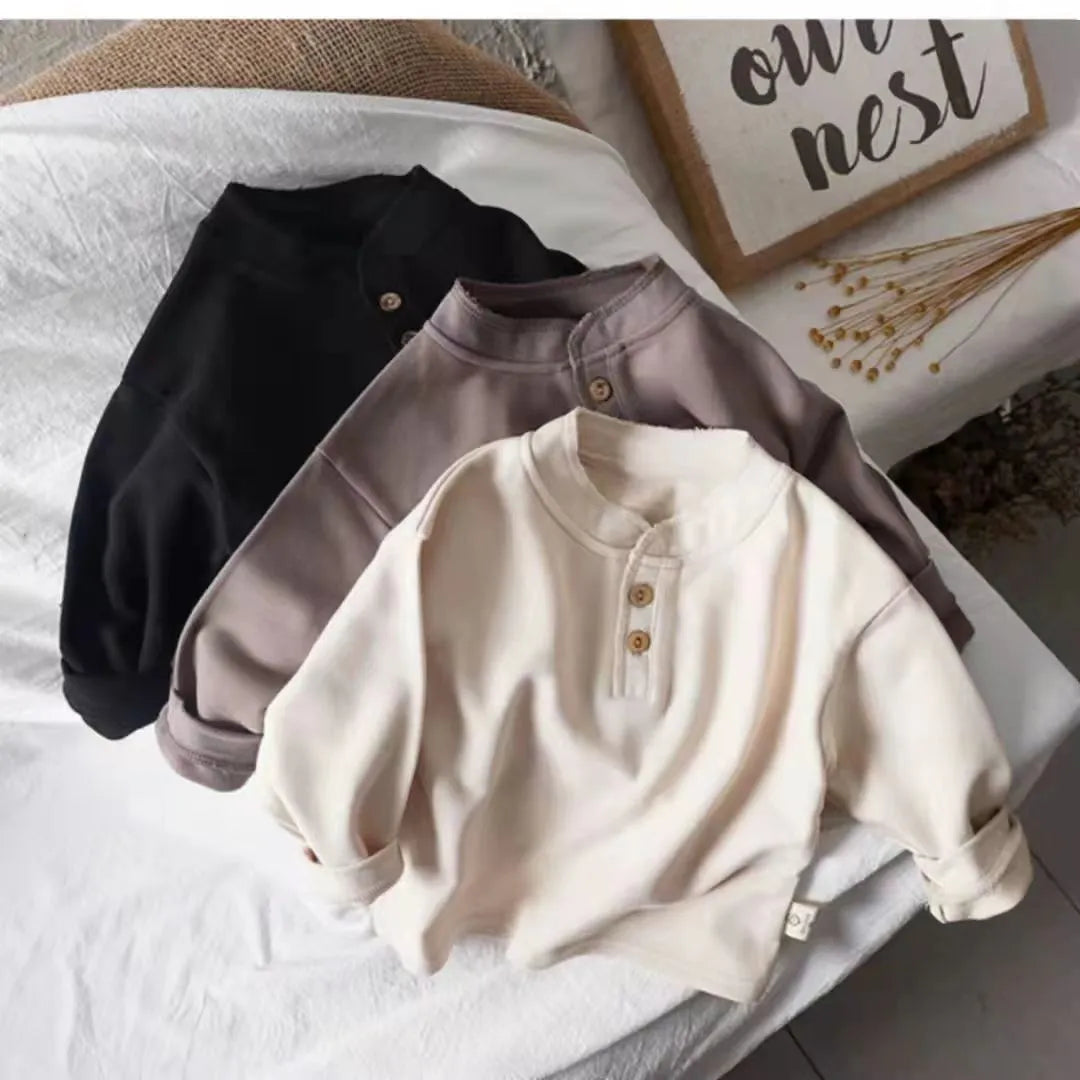 Baby cotton jacket T-shirt in beige with long sleeves and round neck, 95% cotton, moisture wicking, unisex size 100cm