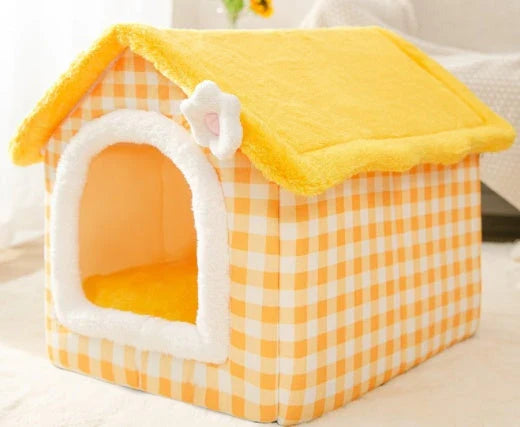 Cozy Pet Cave: Foldable plush dog house with warm removable cushion in various color options