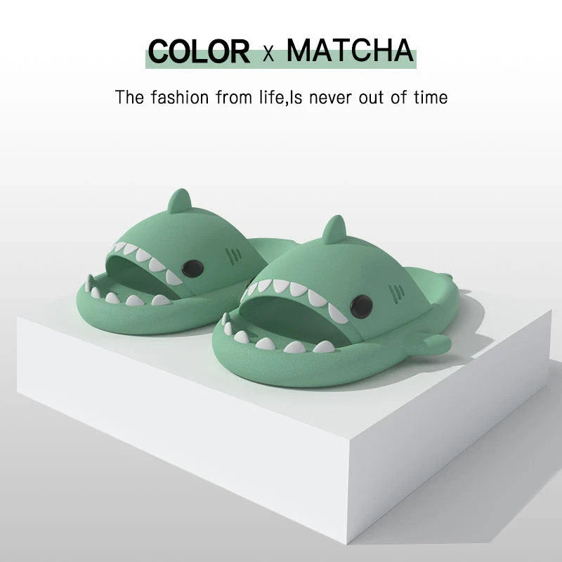 Cozy Shark Slippers with cartoon shark design, waterproof and anti-slip sole, and premium EVA material for comfort