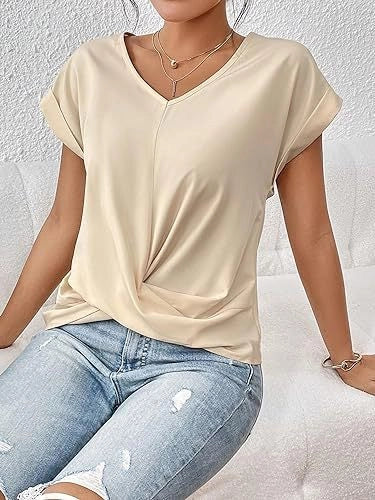 Women's summer casual short-sleeve T-shirt with unique irregular knot design in various colours