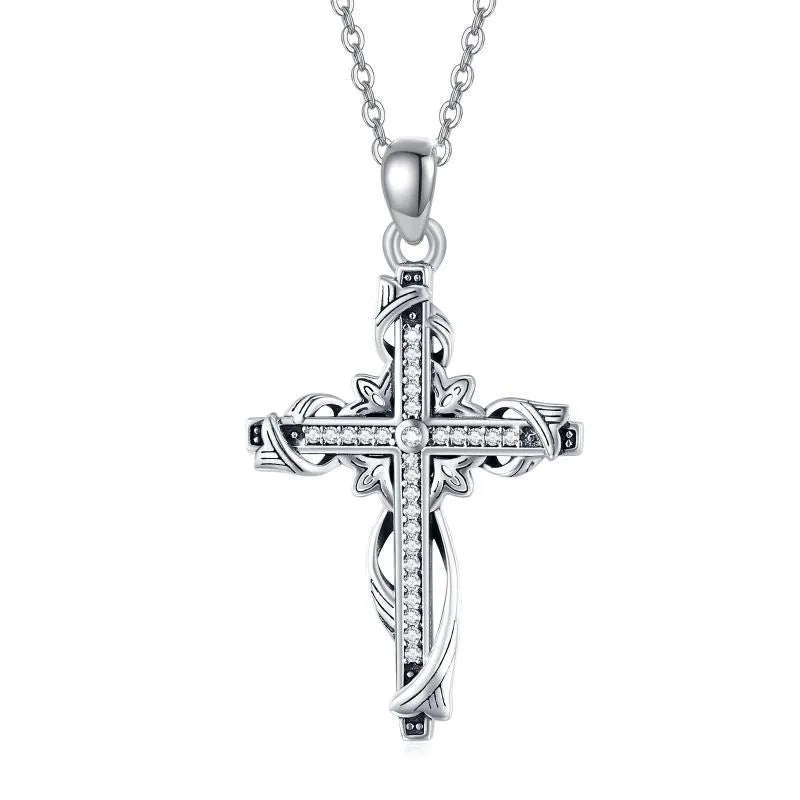 925 sterling silver cross pendant necklace, 26mm by 17.5mm, silver colour for women