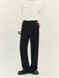 Men's black straight-leg business casual trousers with loose fit and Asian sizing
