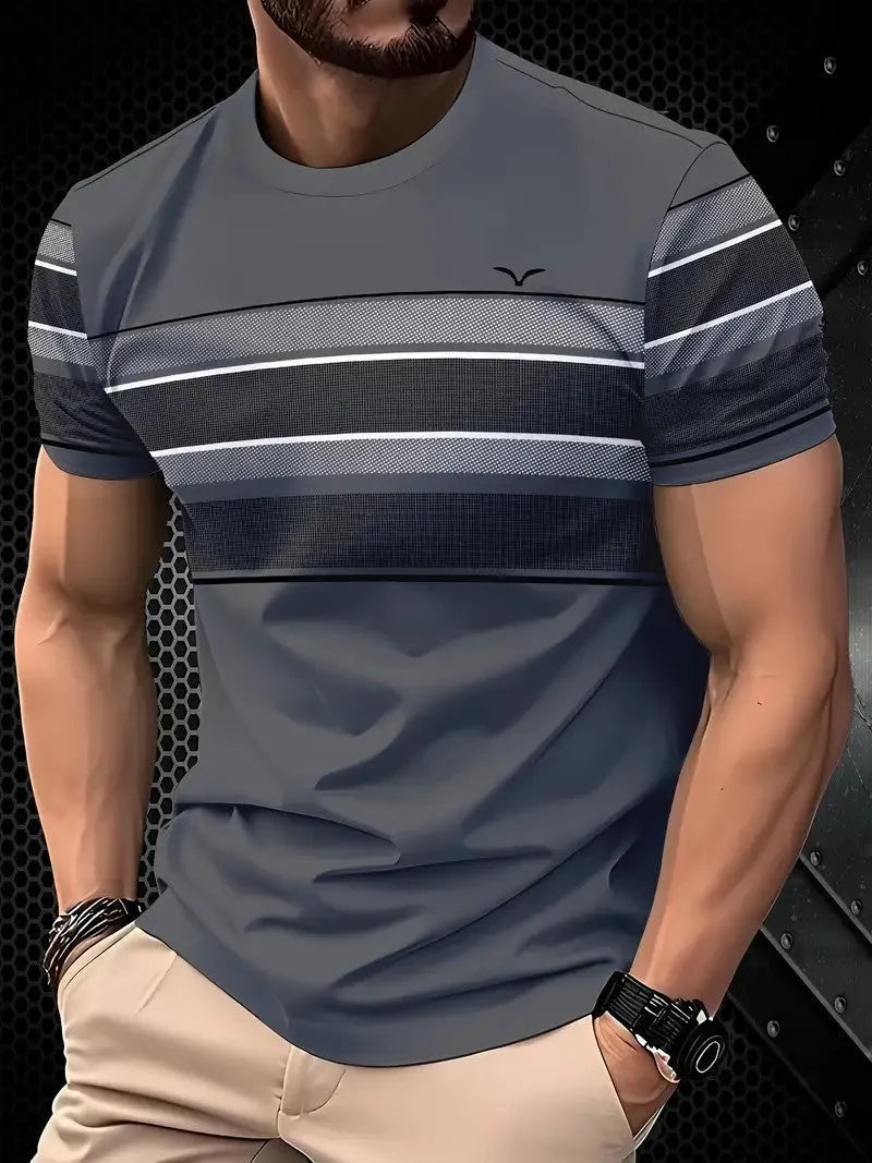 Men's loose fit short sleeve polyester t-shirt in multiple colour options with size range displayed