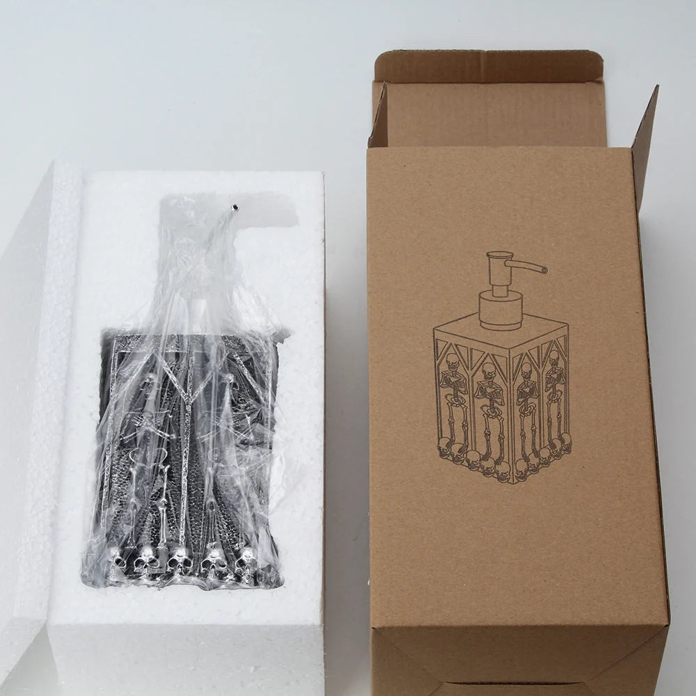 Skull-shaped hand sanitizer bottle with 460ml capacity and punk design