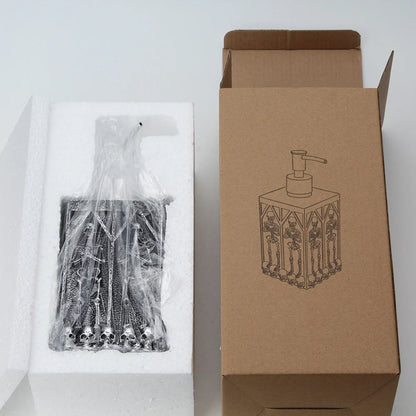 Skull-shaped hand sanitizer bottle with 460ml capacity and punk design