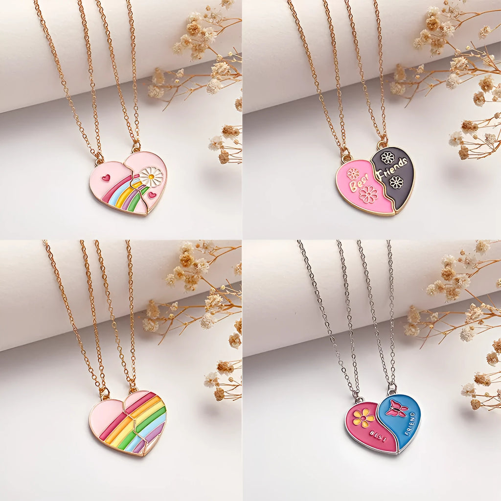 Women's alloy love rainbow necklace with regular chain, electroplated finish, love pendant, available in eleven colours